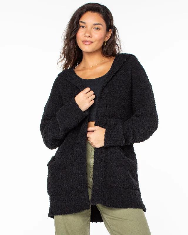 Women's Cozy Knit Cardigans Sweater-Weekend Retreat Open Front Hooded Cardigan - Phantom Women's Cozy Knit Cardigans Sweater-Weekend Retreat Open Front Hooded Cardigan - Phantom