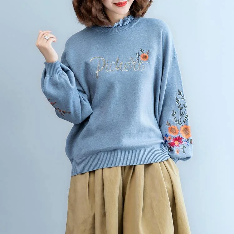 Women's Pullovers Sweater with V-neck-women blue cozy sweater plus size clothing embroidery pullover top quality lace o neck top Women's Pullovers Sweater with V-neck-women blue cozy sweater plus size clothing embroidery pullover top quality lace o neck top