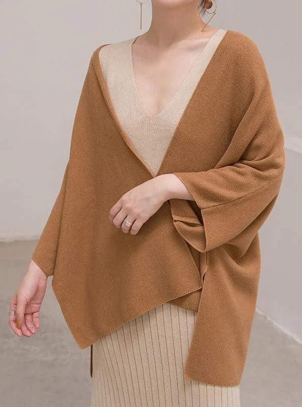 Women's Button Down Shirts -women brown winter sweater plus size Three Quarter sleeve knitted tops women cardigan fall blouse