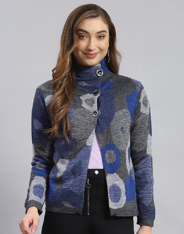 Women's Sweater for Fall and Winter Fashion-Women Grey Self Design H Neck Full Sleeve Sweater