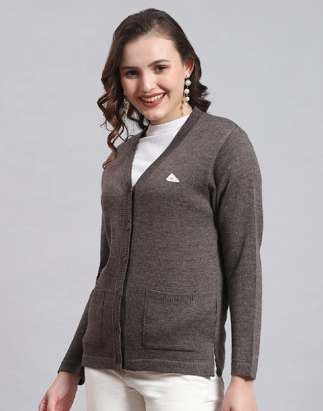 Women's Sweater with Sweatshirt Design-Women Grey Solid V Neck Full Sleeve Sweater