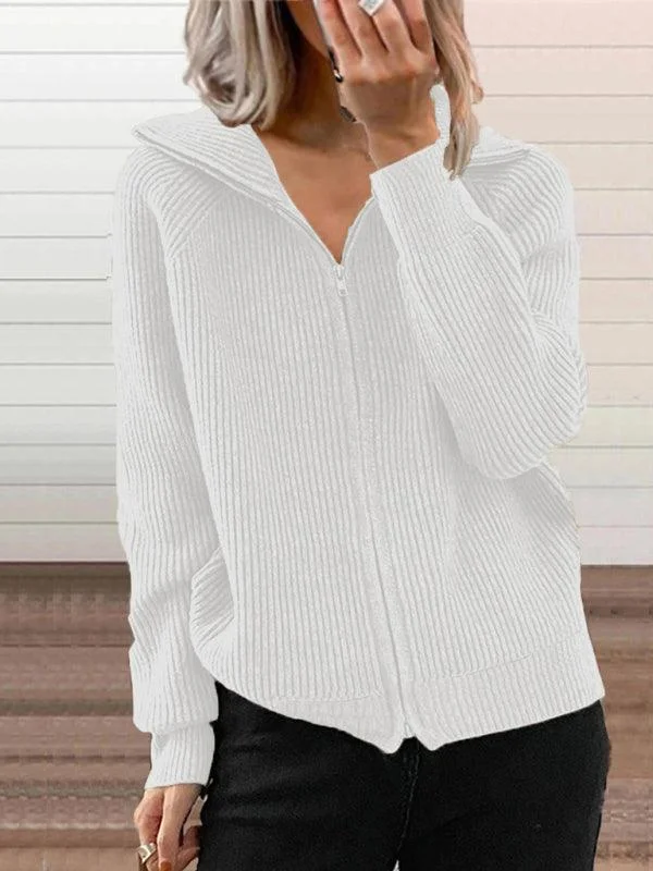Women's Casual Cardigans Sweater-Women Loose Knitted Zipper Cardigan Sweater