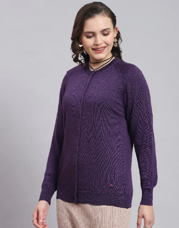 Women's Sweater with Structured Fit-Women Purple Solid Round Neck Full Sleeve Sweater Women's Sweater with Structured Fit-Women Purple Solid Round Neck Full Sleeve Sweater