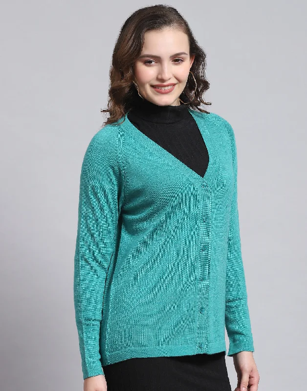 Women's Sweater for Trendy Comfort-Women Turquoise Blue Solid V Neck Full Sleeve Sweater Women's Sweater for Trendy Comfort-Women Turquoise Blue Solid V Neck Full Sleeve Sweater