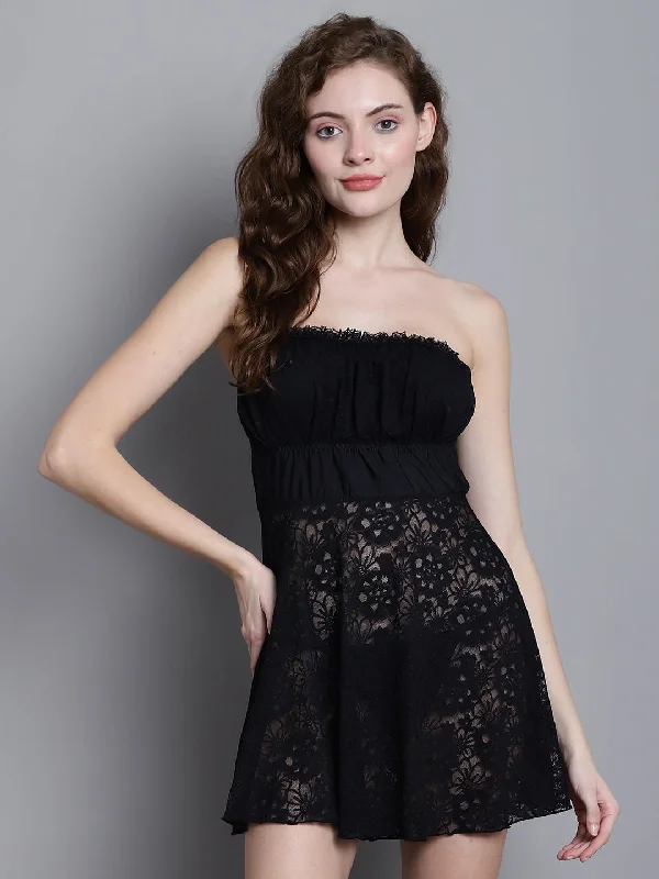 Doll Dress for Dolls with Cotton Top -Babydoll Delicate Net Tube Dress - Black