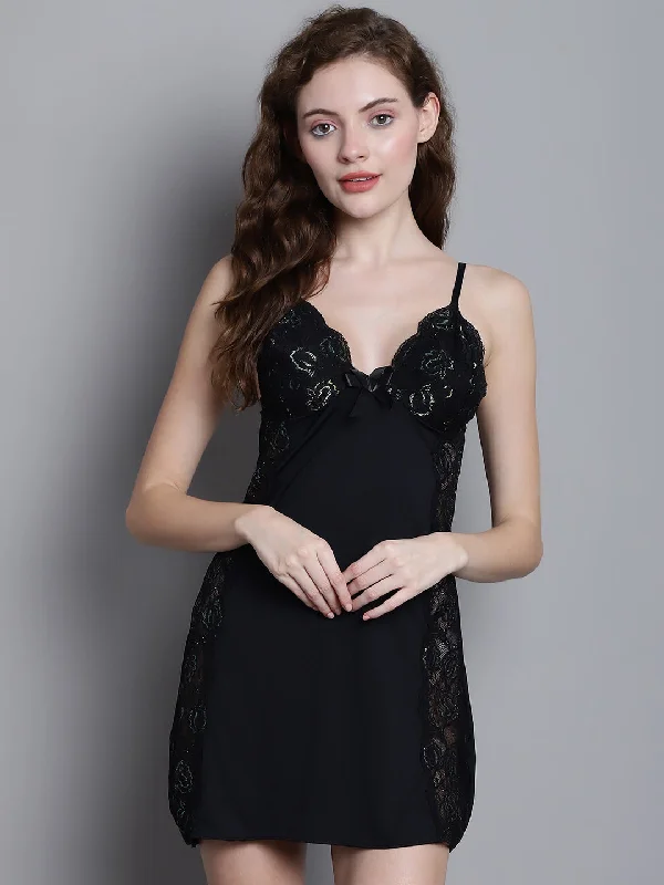 Doll Dress for Playtime Dolls -Babydoll Side Lacy Dress - Black
