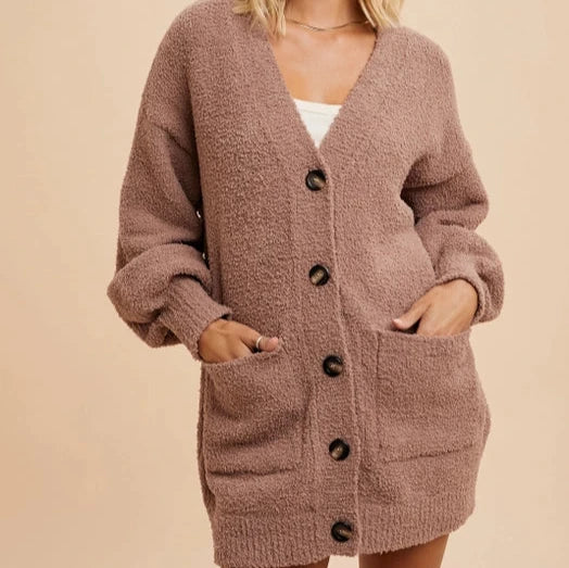 Women's Cardigans Sweater for Modern Elegance-Women's Button Front Chenille Cardigan in Taupe Women's Cardigans Sweater for Modern Elegance-Women's Button Front Chenille Cardigan in Taupe