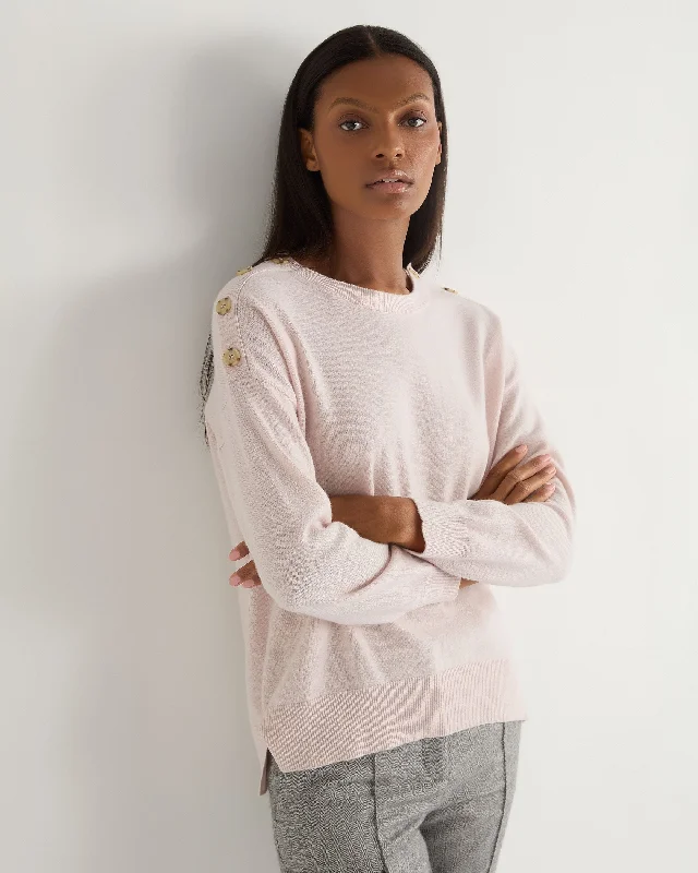 Women's Sweater with Easy Style-Women's Button Shoulder Cashmere Sweater Quartz Pink