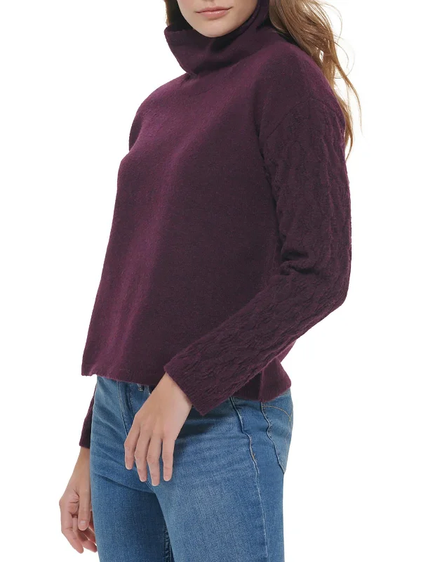 Women's Comfortable Knit Pullover Sweater with Ribbed Finish-Womens Cable Knit Cowlneck Pullover Sweater
