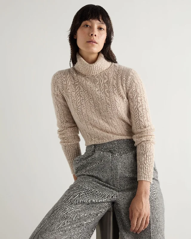Women's Sweater for Effortless Fashion-Women's Adelyn Cable Turtle Cashmere Sweater Ecru White