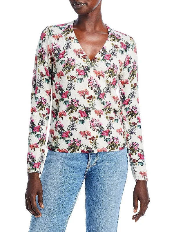Women's Relaxed Wool Cardigans Sweater-Womens Cashmere Floral Cardigan Sweater