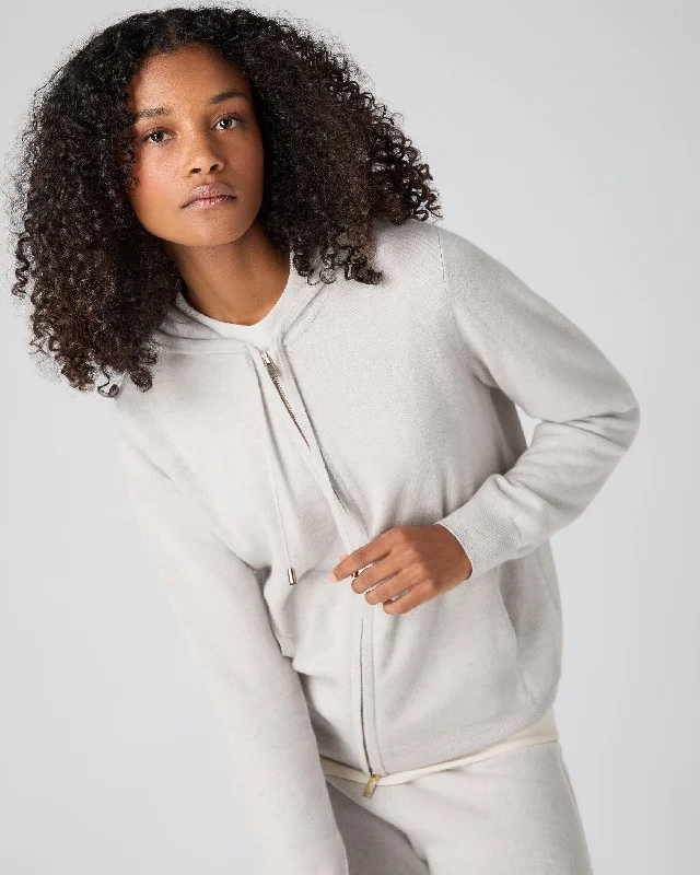 Women's Sweater for a Sleek Fit-Women's Ada Cashmere Hoodie Pebble Grey