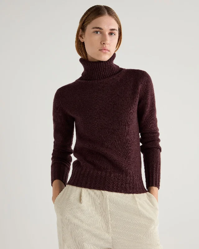 Women's Sweater for Trendy Office Look-Women's Hazel Chunky Turtle Neck Cashmere Sweater Claret Red