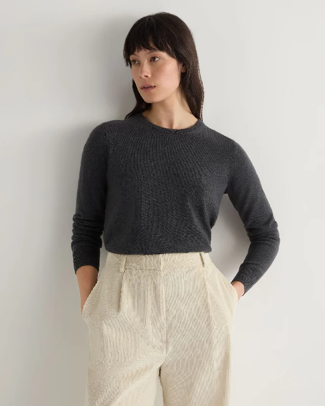 Women's Sweater with Hood-Women's Evie Classic Round Neck Cashmere Sweater Anthracite Grey