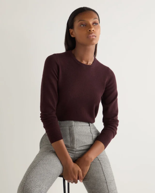 Women's Sweater with Lace Knit-Women's Evie Classic Round Neck Cashmere Sweater Claret Red