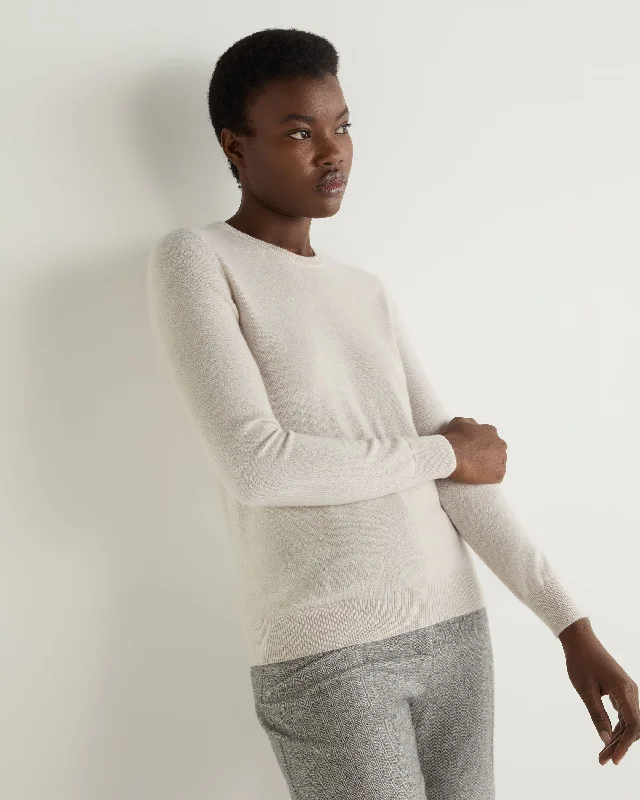Women's Sweater with Cable Detail-Women's Evie Classic Round Neck Cashmere Sweater Frost White
