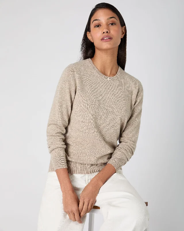 Women's Sweater for Christmas Parties-Women's Evie Classic Round Neck Cashmere Sweater Oatmeal Brown