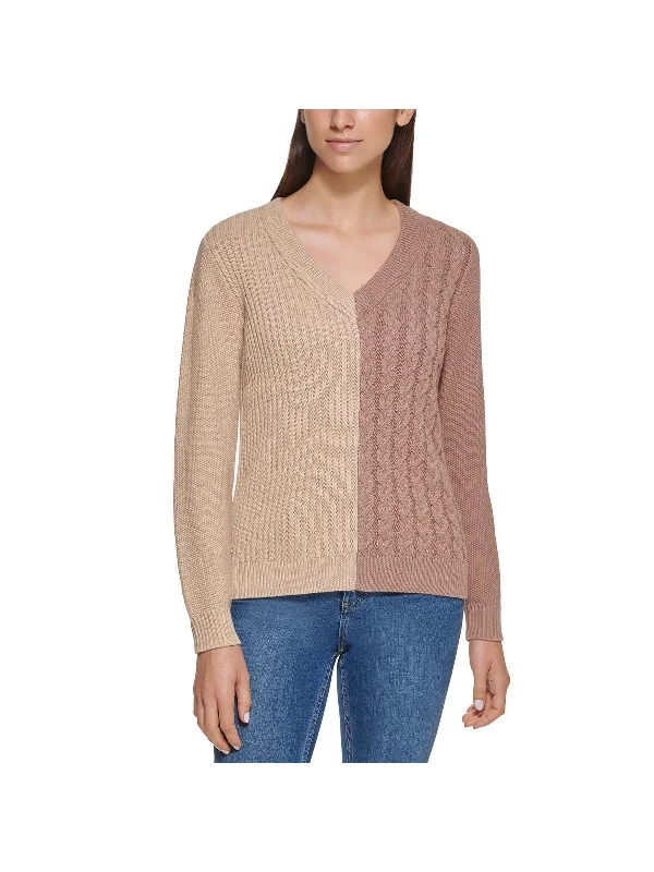 Women's Sweater for Cozy Outfits-Womens Colorblock Ribbed V-Neck Sweater