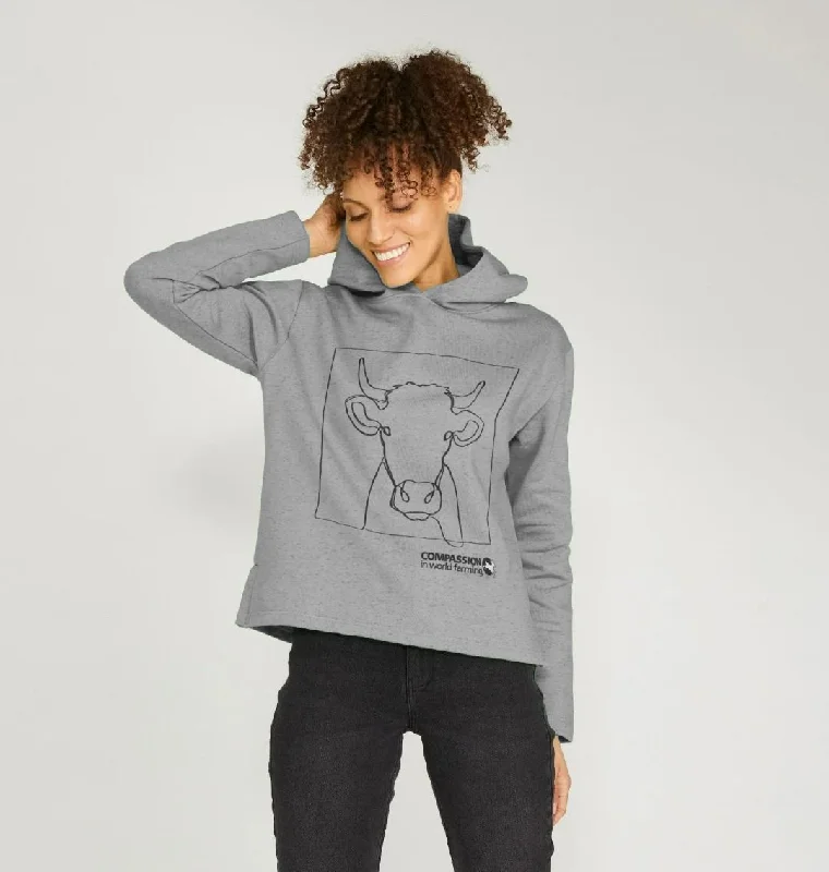 Women's Hoodies with Zip Pockets for Functionality -Women's Cow Relaxed Fit Hoodie