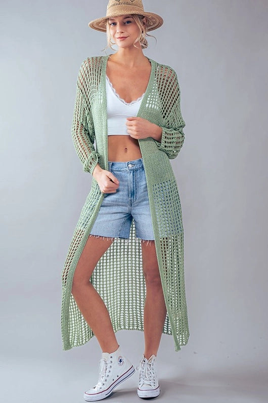 Women's Stylish Cardigans Sweater for Trendy Look-Women's Crochet Lace Long Summer Cardigan in Sage Women's Stylish Cardigans Sweater for Trendy Look-Women's Crochet Lace Long Summer Cardigan in Sage