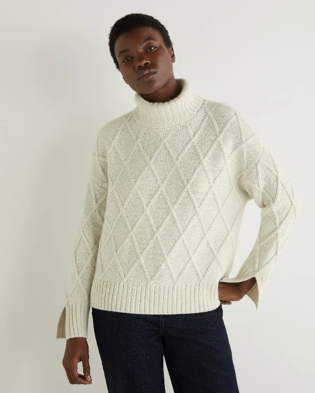 Women's Sweater for Stylish Night Wear-Women's Diamond Stitch Cashmere Sweater With Lurex Snow Grey Sparkle