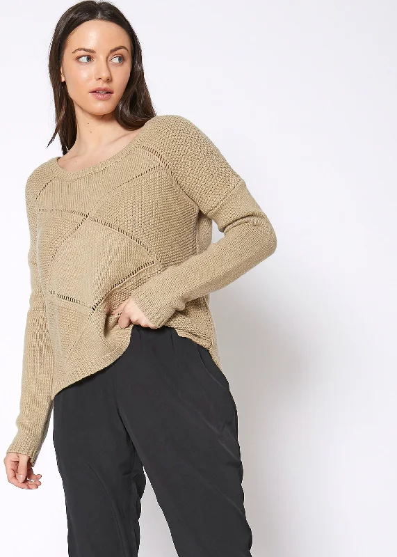 Women's Sweater for Sleek Silhouette-Women's Eyelet Cutout Hi Lo Sweater