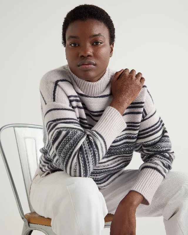 Women's Sweater for Outdoor Gatherings-Women's Fairisle Mock Neck Cashmere Sweater With Lurex Snow Grey