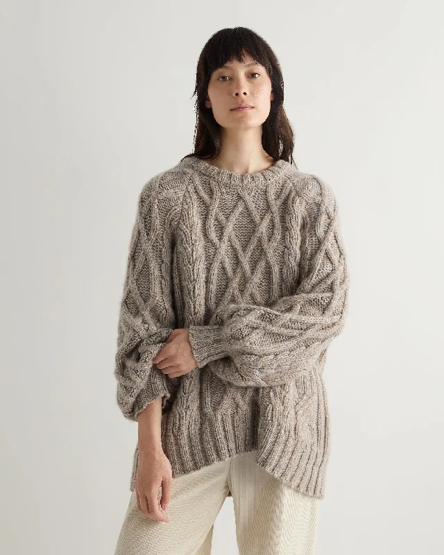 Women's Sweater with Zipper-Women's Hero Cable Cashmere Sweater Marble Marl