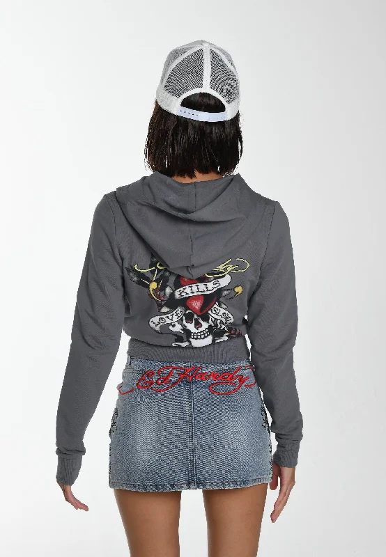Women's Hoodies for Comfortable Resting -Womens Lks Graphic Cropped Zip Thru Hoodie - Grey Women's Hoodies for Comfortable Resting -Womens Lks Graphic Cropped Zip Thru Hoodie - Grey