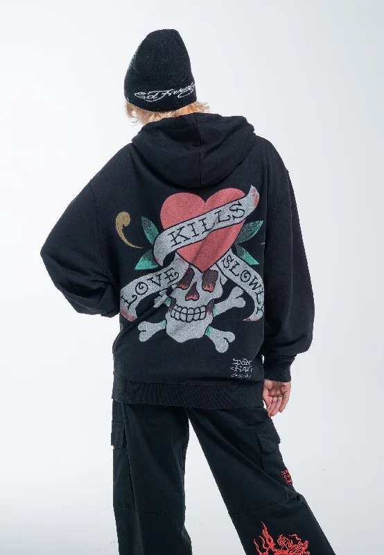 Women's Hoodies for Jogging and Running -Womens Love Kills Slowly Zip Through Hoodie - Black Women's Hoodies for Jogging and Running -Womens Love Kills Slowly Zip Through Hoodie - Black
