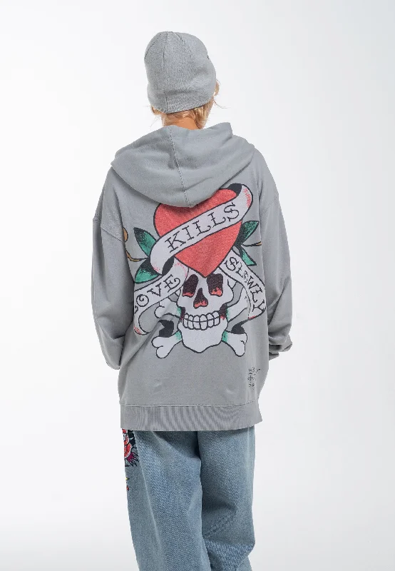 Women's Fleece Hoodies for Warmth -Womens Love Kills Slowly Zip Through Hoodie - Grey Women's Fleece Hoodies for Warmth -Womens Love Kills Slowly Zip Through Hoodie - Grey
