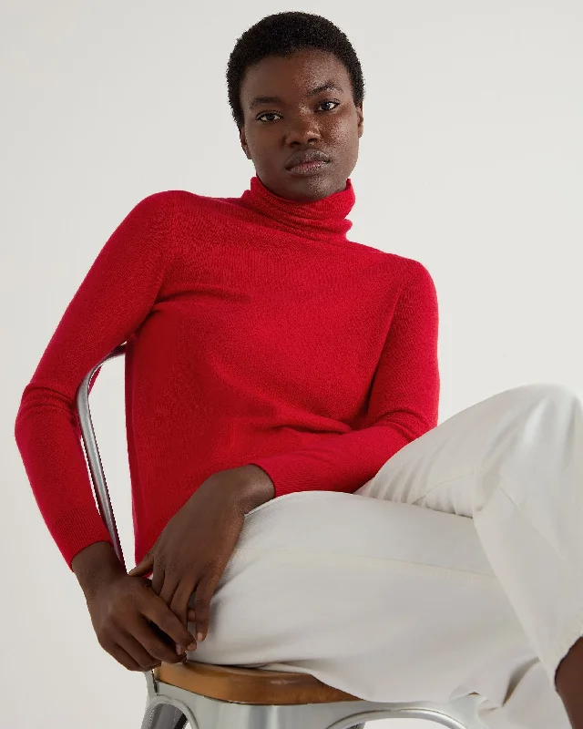 Women's Sweater for Office Wear-Women's Luna Turtle Neck Cashmere Sweater Riding Red