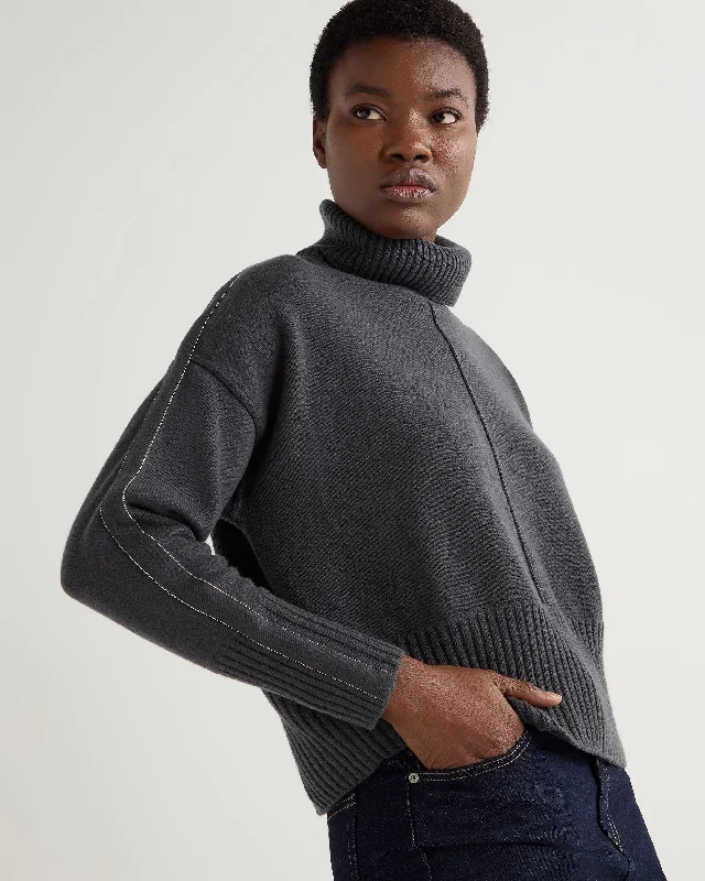 Women's Sweater with Stylish Cut-Women's Mollie Metal Turtle Neck Cashmere Sweater Anthracite Grey