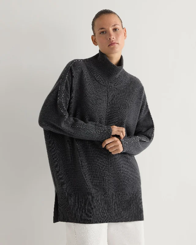 Women's Sweater for Soft Comfort-Women's Mock Neck Long Cashmere Sweater Anthracite Grey