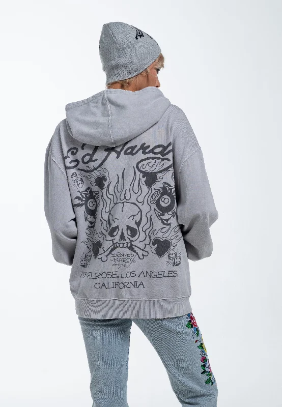 Women's Hoodies for Relaxing at the Park -Womens Mono Acid Flaming Skull Zip Through Hoodie - Grey Women's Hoodies for Relaxing at the Park -Womens Mono Acid Flaming Skull Zip Through Hoodie - Grey