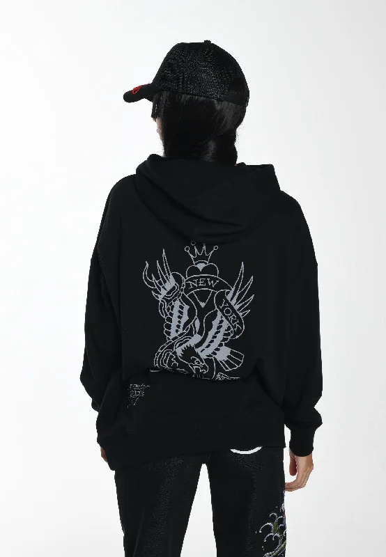 Women's Hoodies with Fun Sayings and Quotes -Womens Nyc Mono Graphic Hoodie - Black