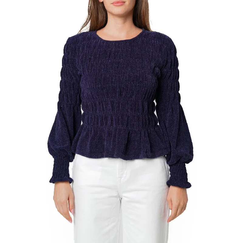 Women's Sweater with All-over Knit Pattern-Women's Peplum Sweater In Midnight