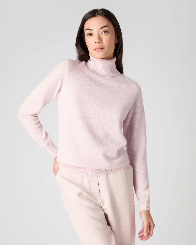 Women's Sweater with Bow Back-Women's Luna Turtle Neck Cashmere Sweater Quartz Pink