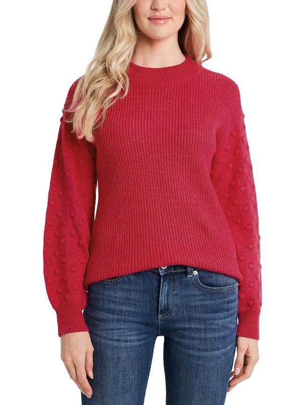 Women's Pullover Sweater with Ribbed Detail on Sleeves-Womens Ribbed Polka Dot Pullover Sweater Women's Pullover Sweater with Ribbed Detail on Sleeves-Womens Ribbed Polka Dot Pullover Sweater