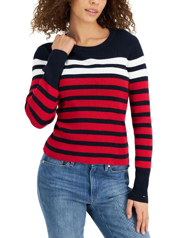 Women's Sweater for Warm and Cool Weather-Womens Ribbed Striped Crewneck Sweater