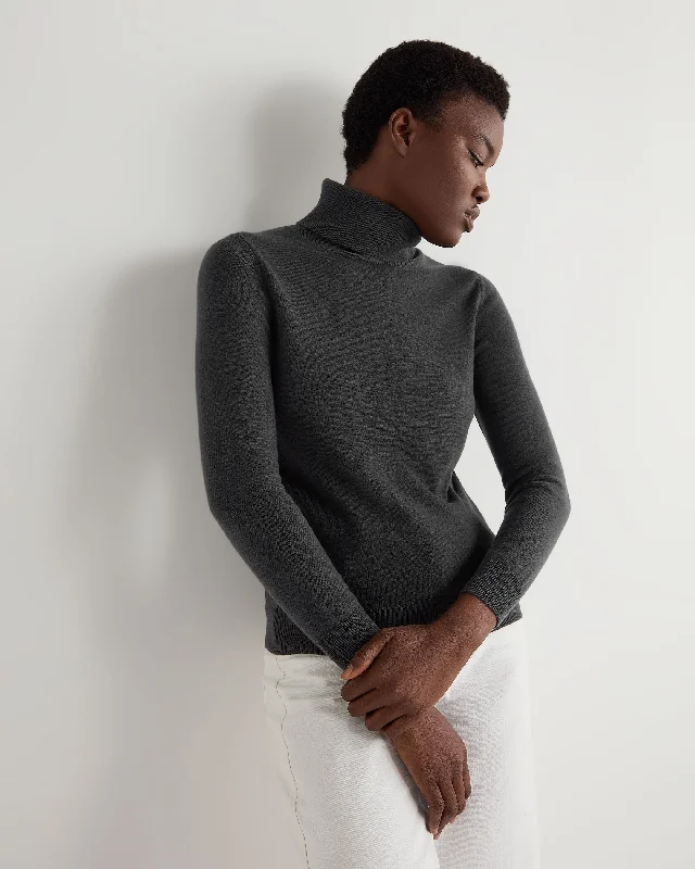 Women's Sweater for All-day Comfort-Women's Luna Turtle Neck Cashmere Sweater Anthracite Grey