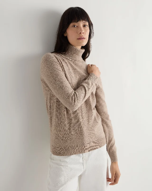 Women's Sweater for Easy Wear-Women's Luna Turtle Neck Cashmere Sweater Oatmeal Brown