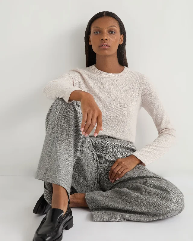 Women's Sweater for Winter Wardrobe-Women's Hallie Round Neck Cashmere Sweater Frost White