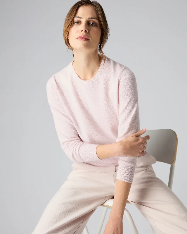 Women's Sweater with Vintage Look-Women's Evie Classic Round Neck Cashmere Sweater Quartz Pink