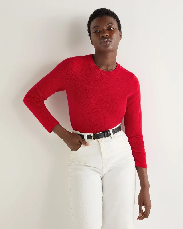 Women's Sweater for Polished Look-Women's Hallie Round Neck Cashmere Sweater Riding Red