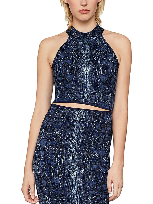 Women's Sweater for Cozy Looks-Womens Snake Print Halter Crop Sweater