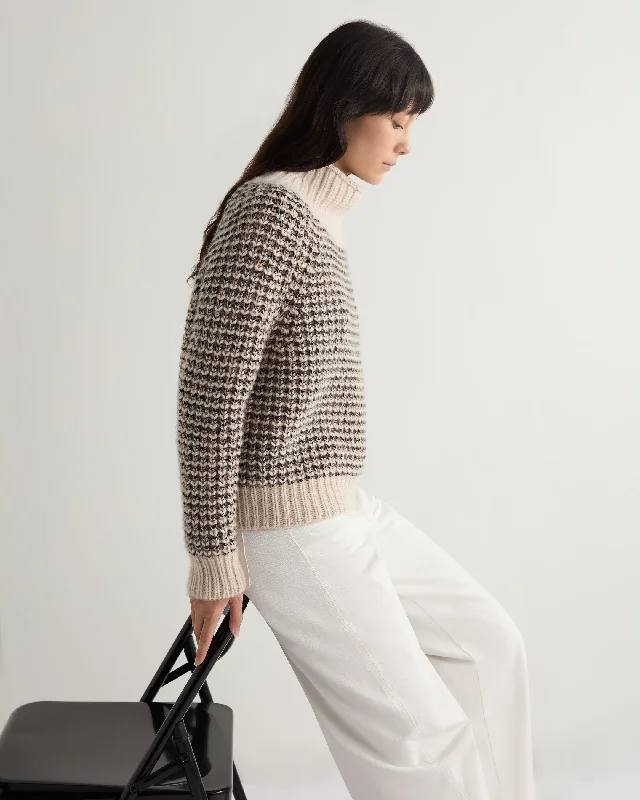 Women's Sweater with Fall Color Palettes-Women's Super Chunky Rib Cashmere Sweater Brown Marl