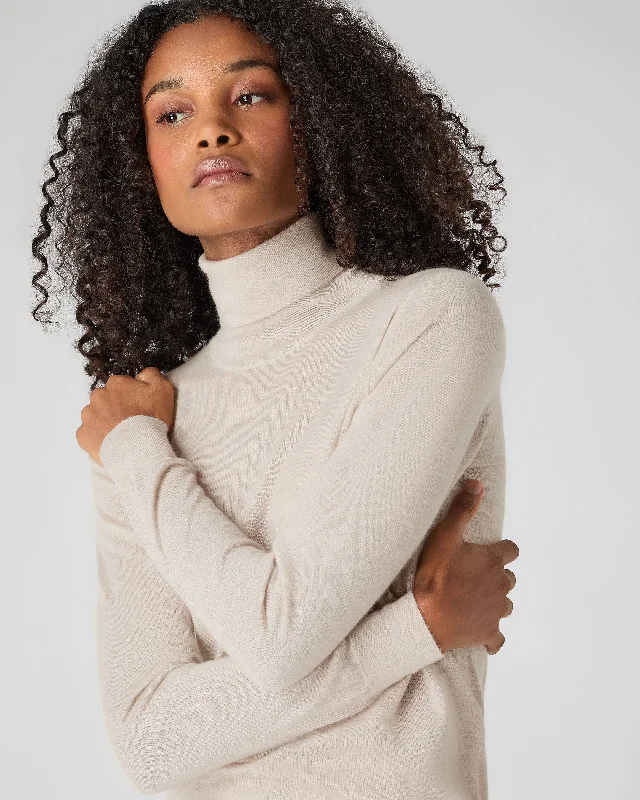 Women's Sweater with Soft, Fluffy Knit-Women's Margot Superfine Cashmere Turtle Neck Sweater Sandstone Brown