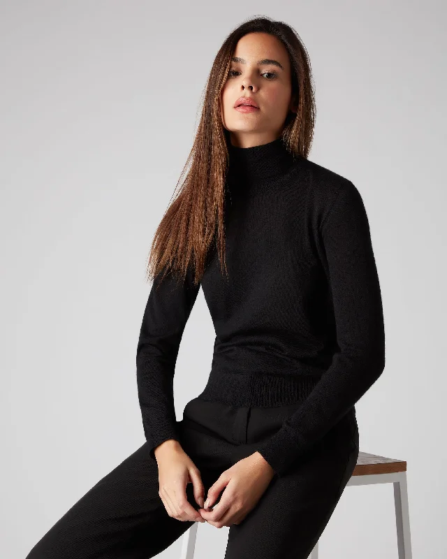 Women's Sweater with Artistic Detail-Women's Margot Superfine Cashmere Turtle Neck Sweater Black