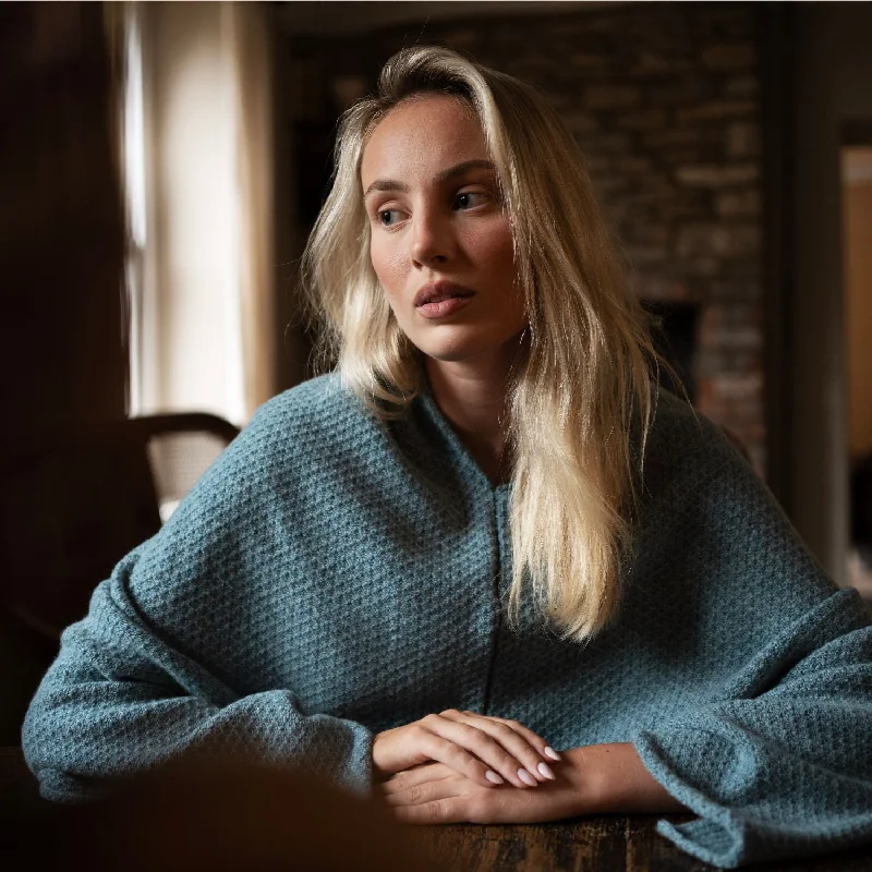 Women's Sweater with Iconic Knit Detail-Women's Textured Cashmere Poncho